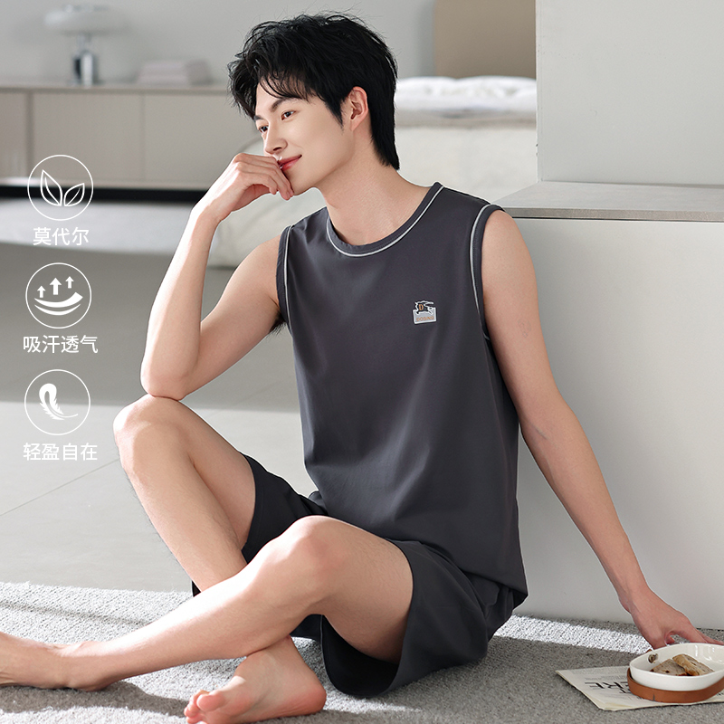 睡衣男款夏季莫代尔无袖背心短裤套装2025新款男士夏天薄款家居服