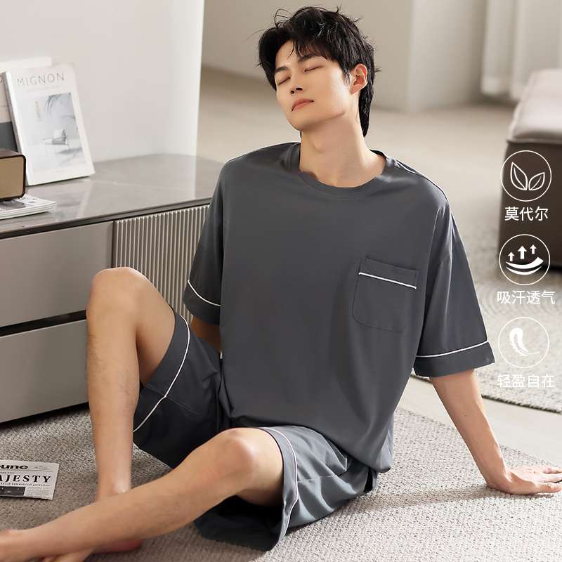 莫代尔睡衣男款夏季2025新款中老年凉感短袖大码家居服套装可外穿