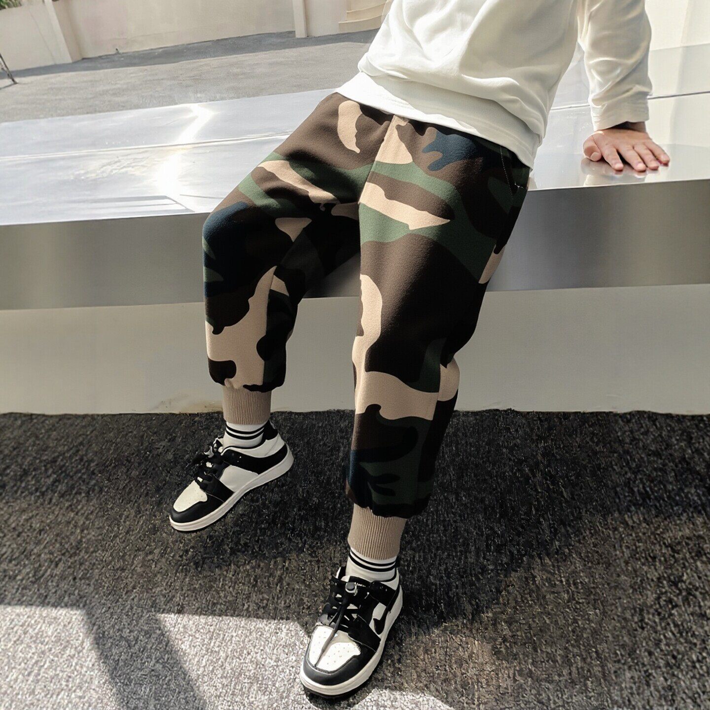 27kids品牌童装儿童裤子2026春装新款男童纯棉毛圈运动裤迷彩长裤