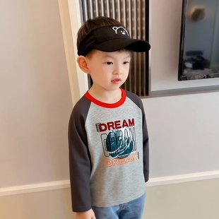 韩版 T恤宝宝打底衫 男童秋装 卡通印花纯棉长袖 拼袖 27kids品牌童装