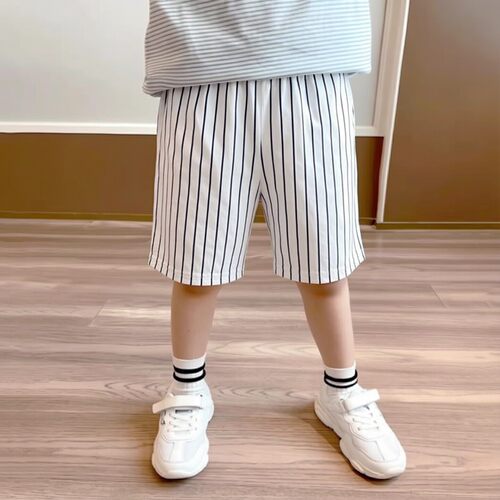 外贸儿童休闲条纹纯棉五分短裤男