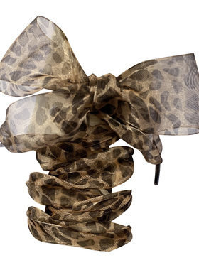 4CM加宽鞋带黄色豹纹图案丝纱蕾丝鞋带高帮帆布鞋马丁靴女鞋鞋带