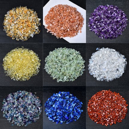 天然水晶5-7mm毫米彩色水晶碎石紫黄白粉绿水晶消磁石供佛曼扎DIY