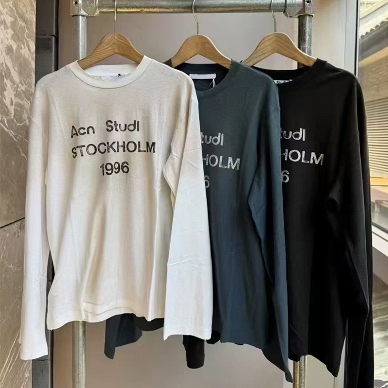 A家早秋薄款麻棉经典款圆领做旧脏脏宽松1996数字系列长袖T恤男女