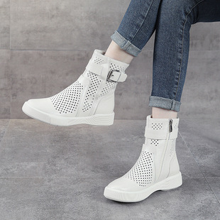真皮马丁靴女2025春夏季新款镂空凉靴头层牛皮镂空靴厚底白色