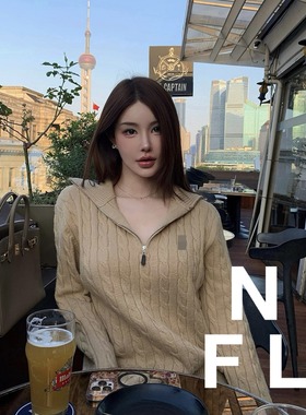 【NEW FOOLLAND】纽约复古老钱风2025秋冬半拉链套头绞花羊毛衫