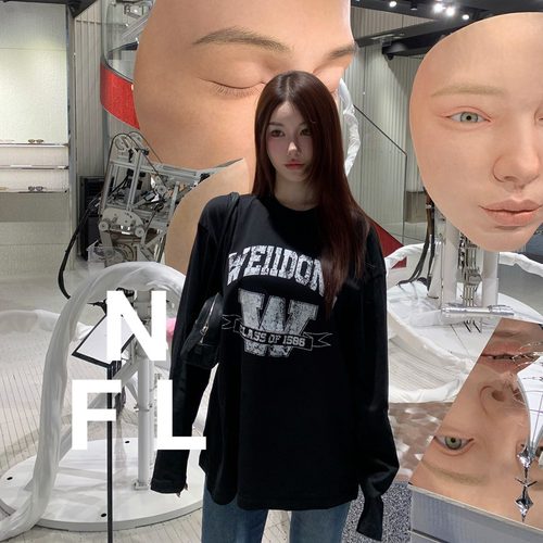 美式学院风oversize长袖T恤