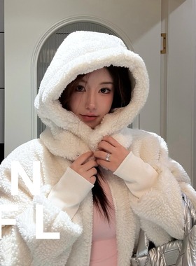 【NEW FOOLLAND】chao高版本@l0秋冬连帽保暖羊羔毛短夹克外套