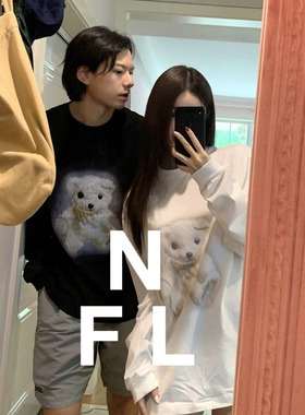 【NEW FOOLLAND】2025W@1D0NE情侣款可爱小熊LOGO印花长袖T恤