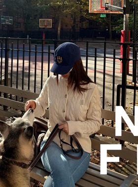 【NEW FOOLLAND】纽约老钱风秋冬羊毛羊绒混麻花纹针织开衫毛衣女