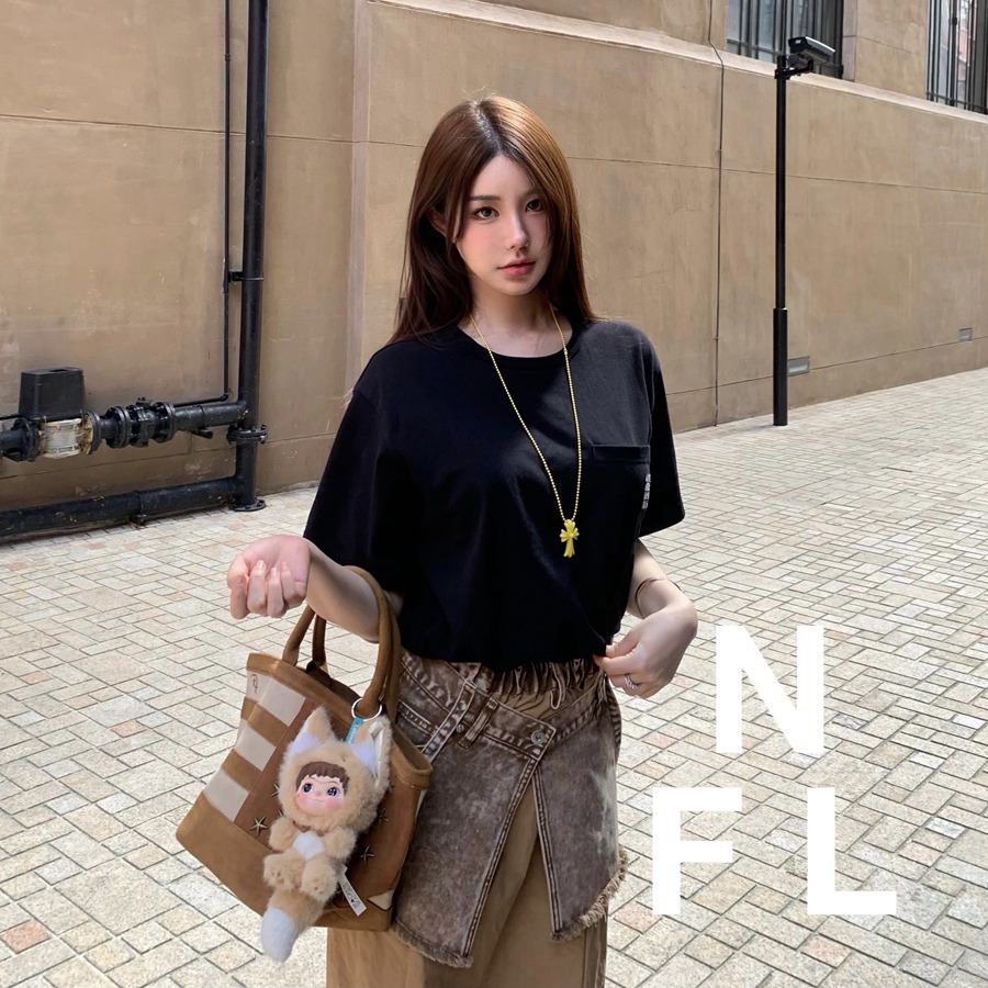 夏日辣妹十字架L0Go印花短袖T恤