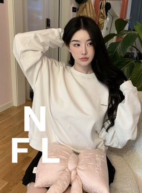 【NEW FOOLLAND】韩潮W@11d0ne精致闪钻LOGO百搭白色宽松卫衣