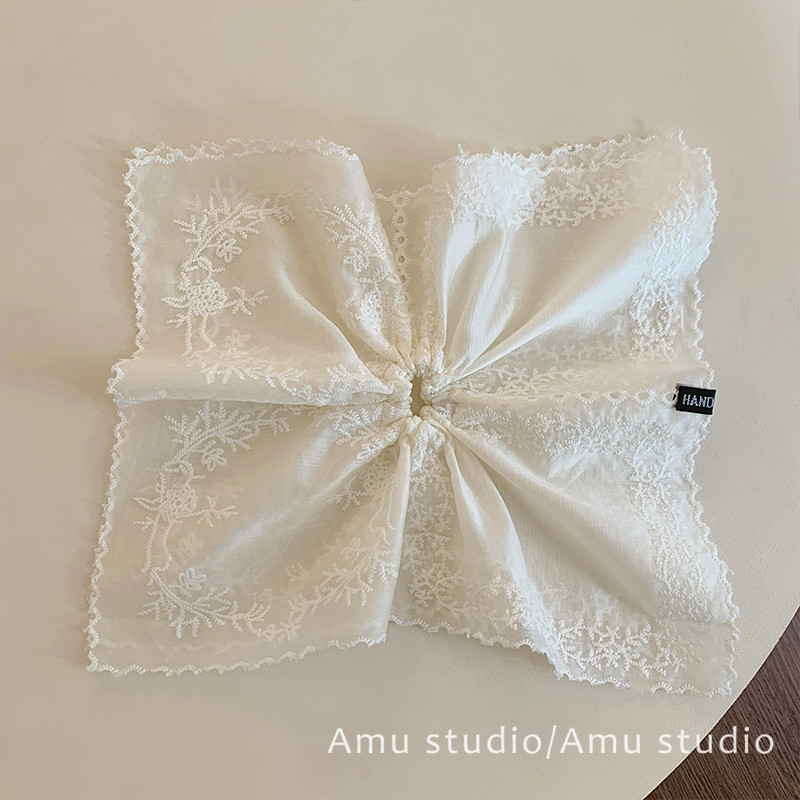 加大号文艺刺绣方巾大肠发圈女气质方形扎头发侧低马尾发绳发饰品