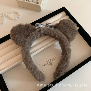 秋冬可爱毛绒小熊耳朵蝴蝶结发箍女洗脸化妆敷面膜头箍发卡头饰品