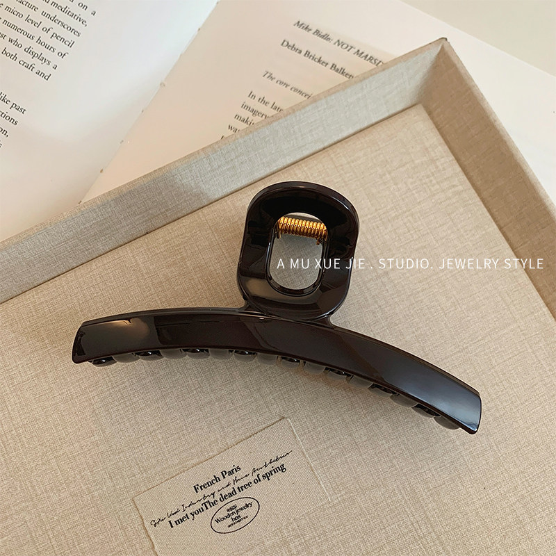 高级感巧克力棕一字抓夹大号鲨鱼夹发夹女后脑勺2025新款夹子发饰