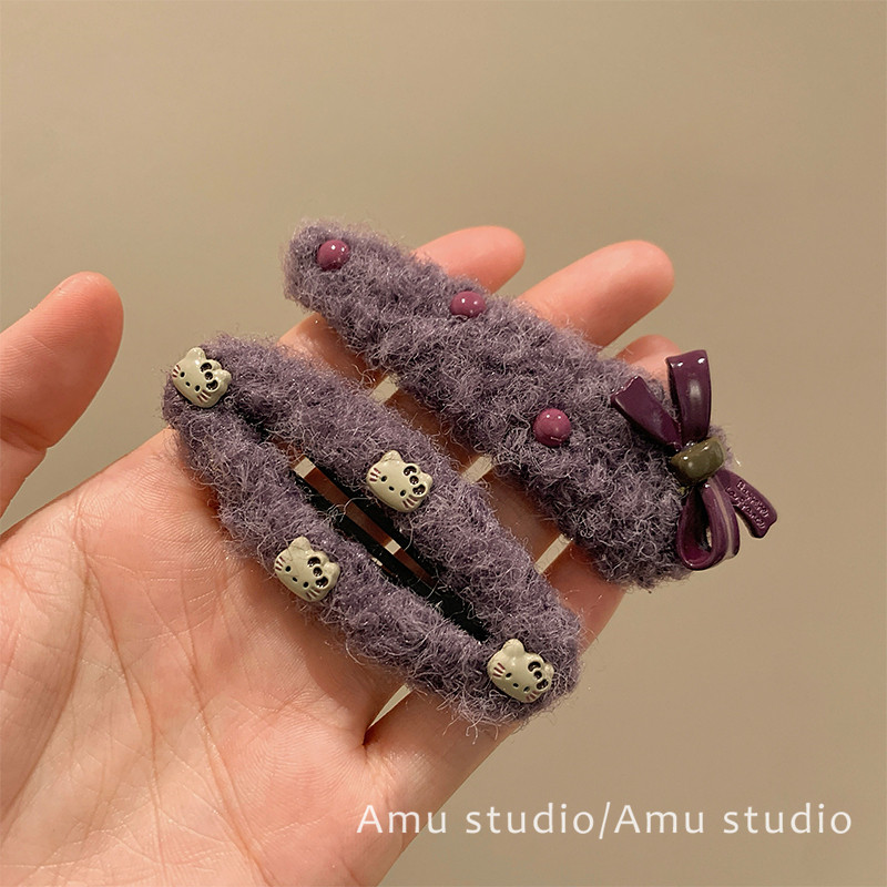 一对装~紫色毛绒KT蝴蝶结发夹女甜美前额碎发BB夹侧边刘海夹边夹,饰品/流行首饰/时尚饰品新,发饰,淘宝优惠券,粉丝福利购,淘宝优惠卷