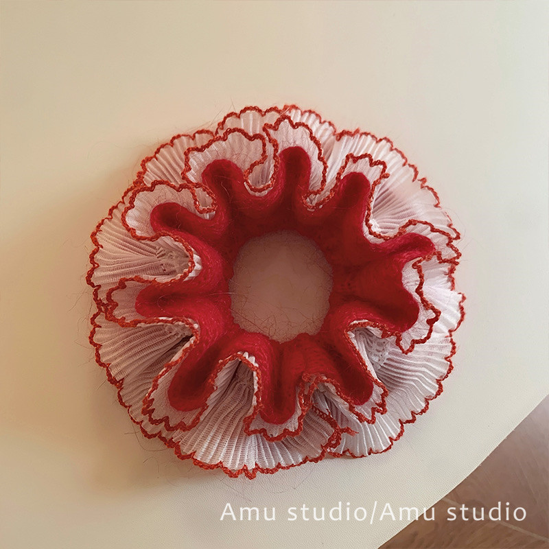 韩系秋冬红色针织蕾丝花边双层大肠发圈少女新年扎头发丸子头发绳,饰品/流行首饰/时尚饰品新,发饰,淘宝优惠券,粉丝福利购,淘宝优惠卷