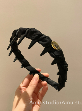 黑色麻花波浪发箍女韩系气质增高颅顶带齿防滑头箍百搭外出发卡