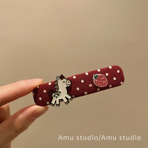 甜美红色波点草莓小马发夹女前额碎发BB夹侧边刘海边夹一字夹发卡