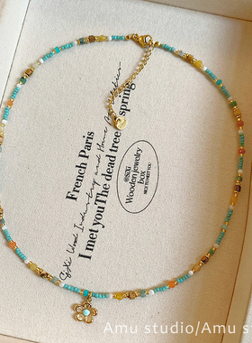 设计感小众花瓣吊坠串珠项链女款2026新款高级感轻奢锁骨链颈链