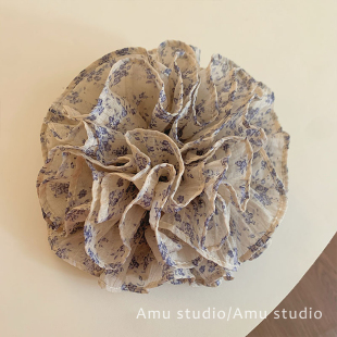 复古碎花四层大肠发圈女小众气质扎头发丸子头发绳低马尾头绳发饰