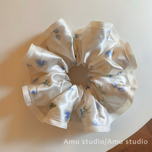 高级感缎面花朵大肠发圈女温柔扎头发丸子头发绳低马尾头绳发饰品