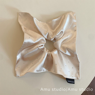 高级感米色满天星缎面方巾大肠发圈气质方形扎头发低马尾发绳头绳