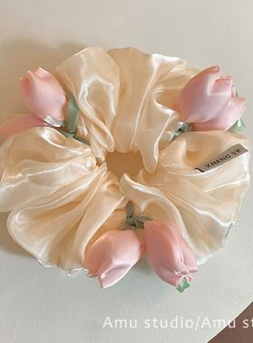 韩系超仙郁金香花朵大号大肠发圈女扎头发丸子头发绳头绳皮筋发饰