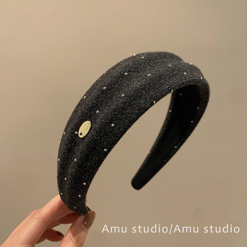 韩系深灰色满天星宽边发箍女气质高颅顶压发头箍日常百搭外出发卡