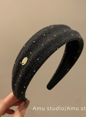 韩系深灰色满天星宽边发箍女气质高颅顶压发头箍日常百搭外出发卡