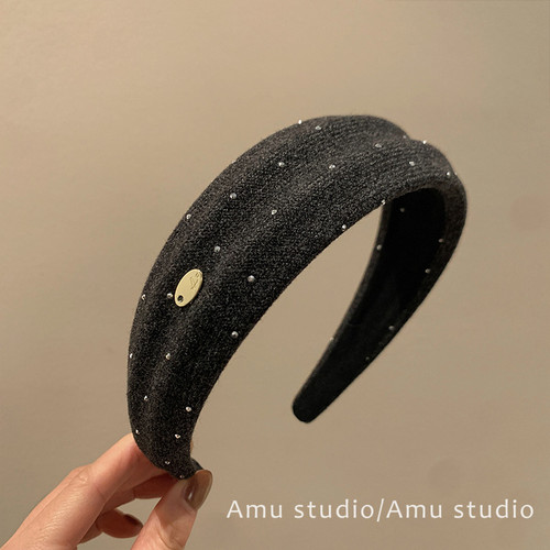 韩系深灰色满天星宽边发箍女气质高颅顶压发头箍日常百搭外出发卡