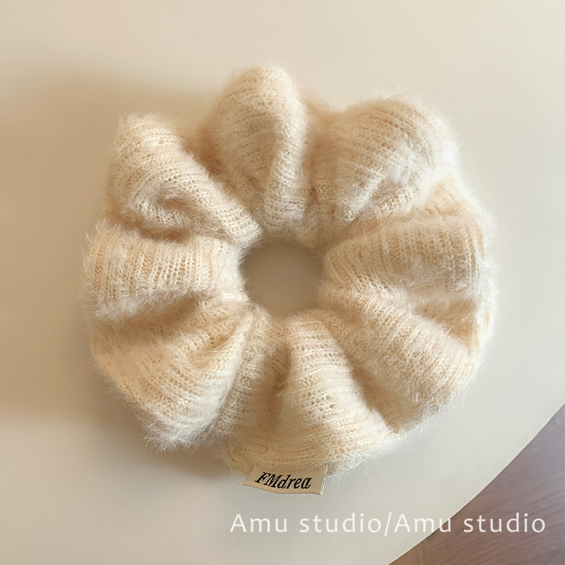 温暖米色大号毛绒毛线针织大肠发圈女扎头发丸子头发绳低马尾头绳