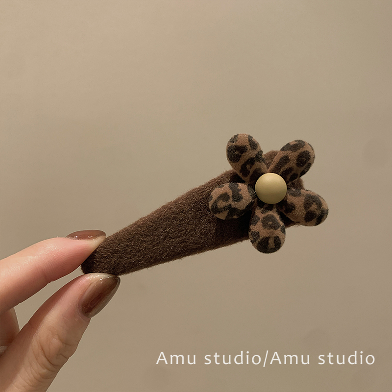 韩国秋冬豹纹花朵发夹女甜美前额碎发BB夹侧边刘海边夹发卡头饰品