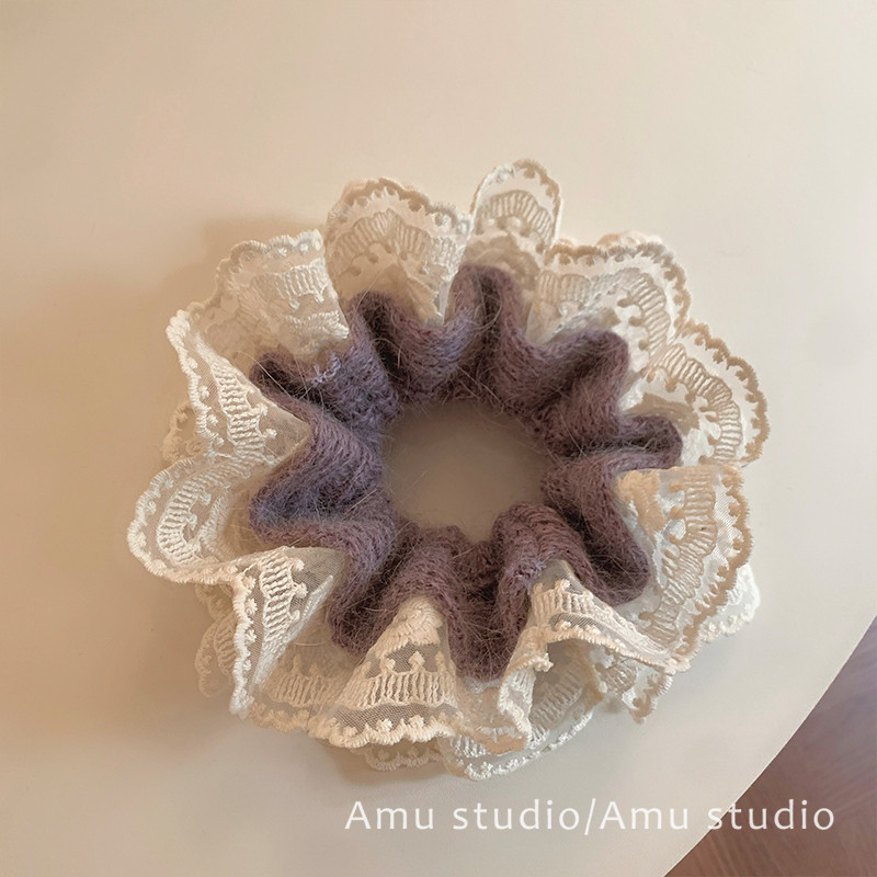 韩系甜美紫色毛线针织蕾丝花边双层大肠发圈少女扎头发丸子头发绳,饰品/流行首饰/时尚饰品新,发饰,淘宝优惠券,粉丝福利购,淘宝优惠卷