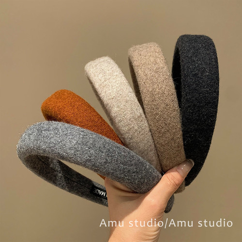 秋冬纯色羊毛呢高颅顶发箍女2024新款头箍百搭外出发卡洗脸头饰品