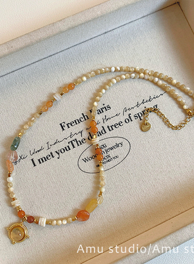 高级感轻奢小众设计感天然石串珠吊坠项链女款2026新款锁骨链颈链