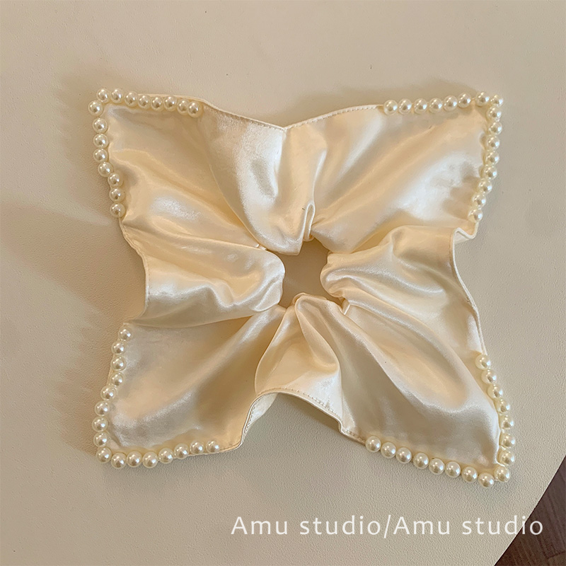 高级感缎面珍珠方巾大肠发圈女气质方形扎头发皮筋低马尾发绳头绳