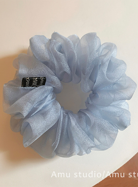 韩国新款蓝色网纱大肠发圈女韩系扎头发丸子头发绳低马尾头绳皮筋