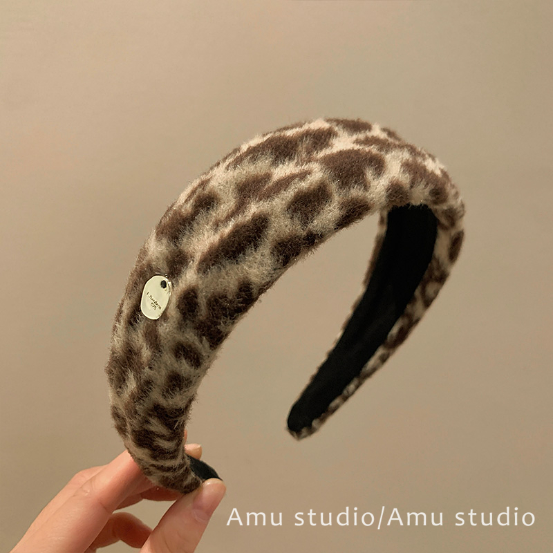 时髦秋冬毛呢豹纹宽边发箍女2025新款韩系高颅顶压发头箍发卡头饰
