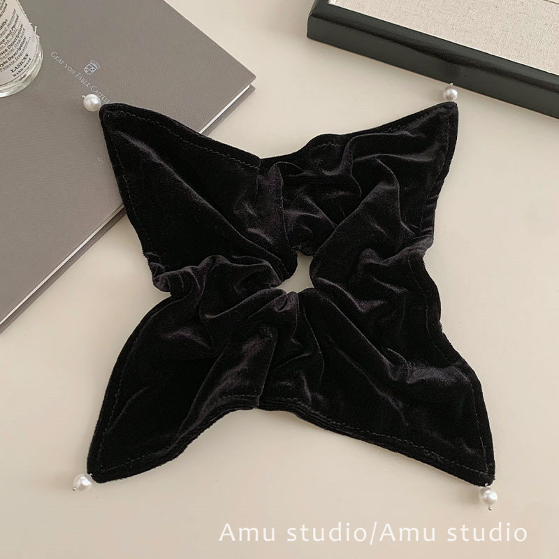 秋冬高级感丝绒珍珠吊坠方巾发圈大肠圈女韩系方形低马尾发绳头绳