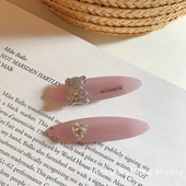 一对装 粉色水钻小熊爱心发夹女甜美前额碎发BB夹侧边刘海夹边夹