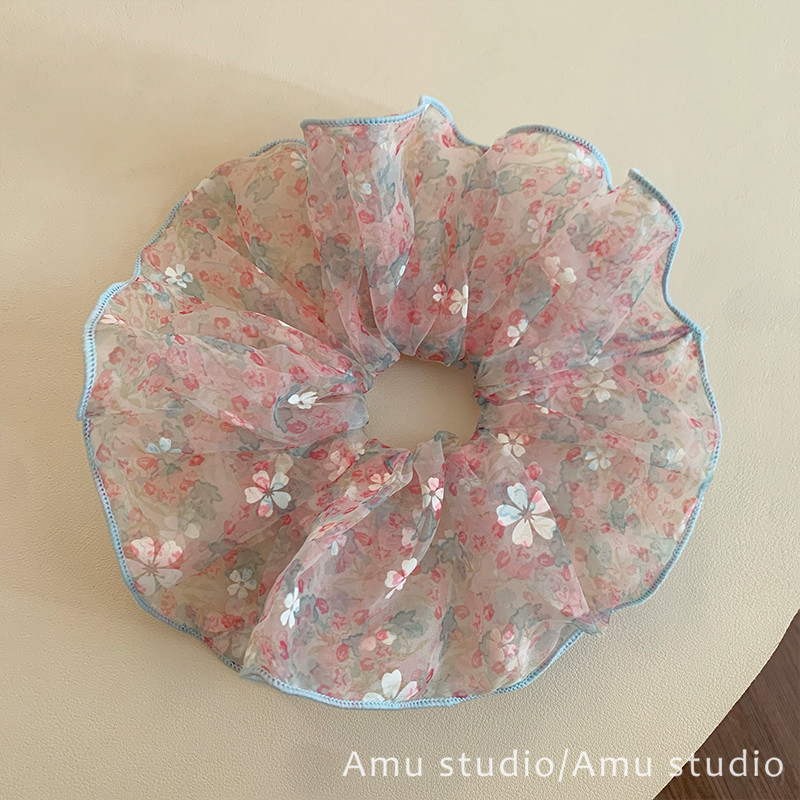 夏季甜美碎花网纱大号大肠发圈女扎头发丸子头发绳侧马尾头绳皮筋