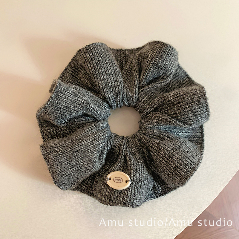 韩国秋冬灰色毛线针织大肠发圈女韩系百搭扎头发丸子头低马尾发绳