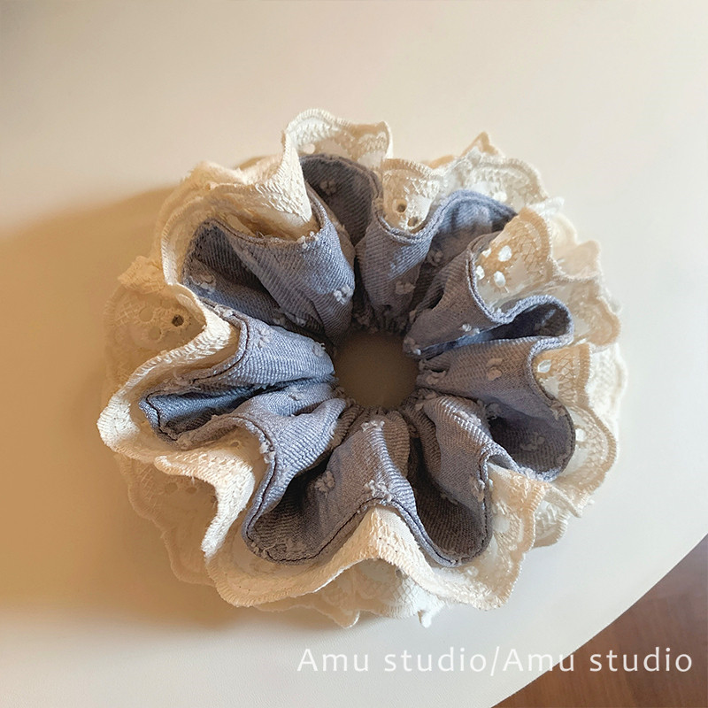 韩国新款牛仔蕾丝双层大肠发圈女韩系扎头发丸子头发绳低马尾头绳,饰品/流行首饰/时尚饰品新,发饰,淘宝优惠券,粉丝福利购,淘宝优惠卷