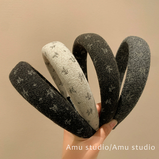 秋冬毛呢复古碎花宽边发箍女2025新款 高颅顶压发头箍日常外戴发卡