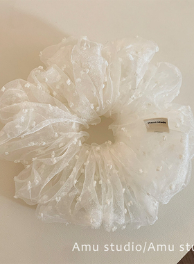 韩系网纱点点大肠发圈女甜美扎头发丸子头发绳低马尾头绳皮筋发饰
