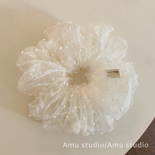 韩系网纱点点大肠发圈女甜美扎头发丸子头发绳低马尾头绳皮筋发饰