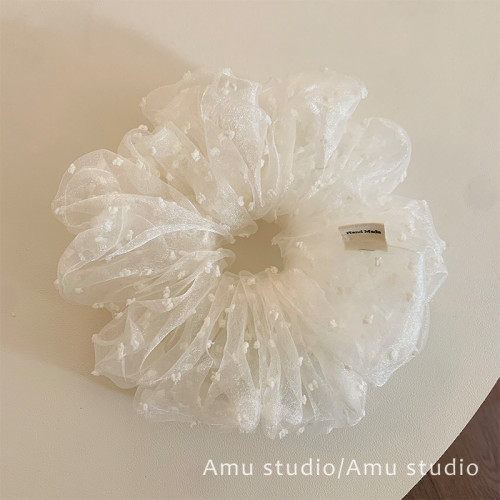韩系网纱点点大肠发圈女甜美扎头发丸子头发绳低马尾头绳皮筋发饰