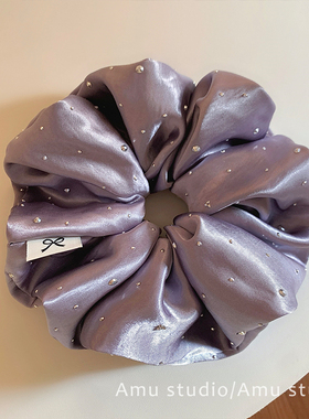 高级感缎面紫色满天星大号大肠发圈女扎头发丸子头发绳低马尾头绳