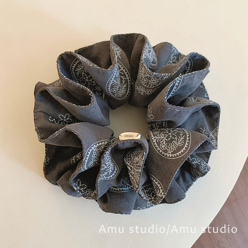 小众复古印花双层布艺大肠发圈女气质扎头发丸子头皮筋低马尾头绳